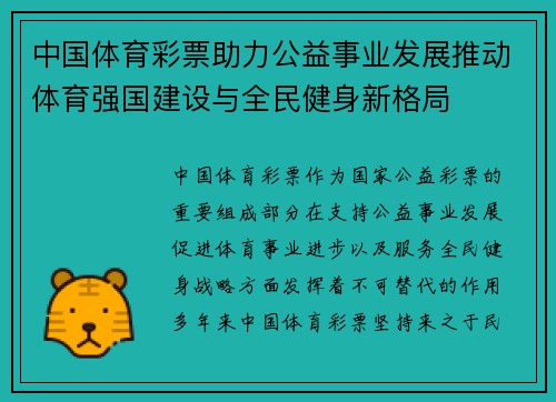 中国体育彩票助力公益事业发展推动体育强国建设与全民健身新格局